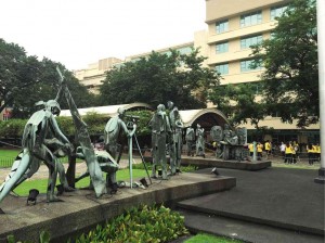THE BRONZE sculptures by National Artist Vicente Manansala represent Dr. Nicanor Reyes’ thoughts on education, freedom and justice. The sculptures were commissioned in 1969 by Dr. Lourdes Montinola. 