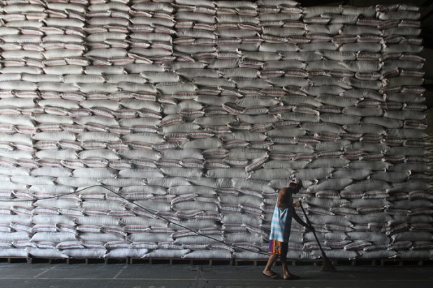 Rice bags in a warehouse of the National Food Authority 