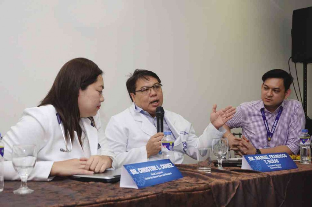 ROXAS (center), together with Dr. Christine Chavez, head of the Lung Unit of TMC Cancer Program and Roberto Posadas Jr., manager of TMC’s Center for Cancer Care and Research, urges the public to consider getting screening tests regularly. 
