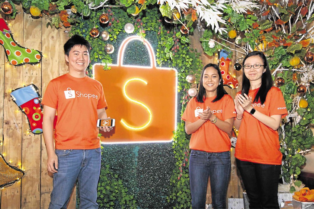 (From left) Shopee regional managing director Terence Pang, Shopee PH executive Macy Castillo and Shopee regional marketing head Agatha Soh at the launch of Shopee Philippines.