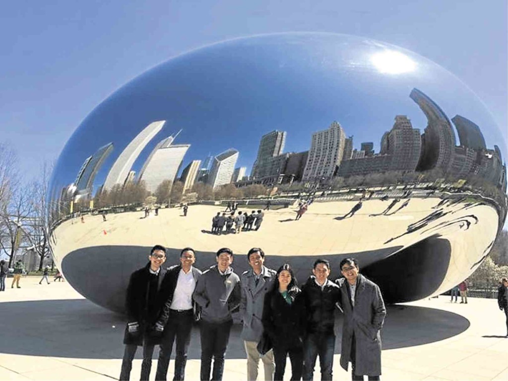 Team Philippines in front of the iconic “The Bean” at Millenium Park, Chicago. (From left) John Te, Mikhail Llado (faculty adviser), Giovanni Ong, Mark Canizares (industry mentor), Agnes Tan, Ralph Suarez, Abbo Hernandez.