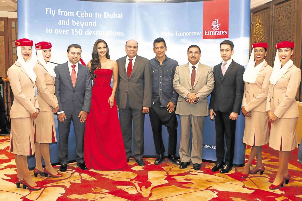 Emirates celebrates the inauguration of its Dubai-Cebu-Clark-Dubai circular service to the Philippines with a dinner graced by special guests Miss World 2013 Megan Young, award-winning Filipino artist Gary Valenciano and top Emirates officials.