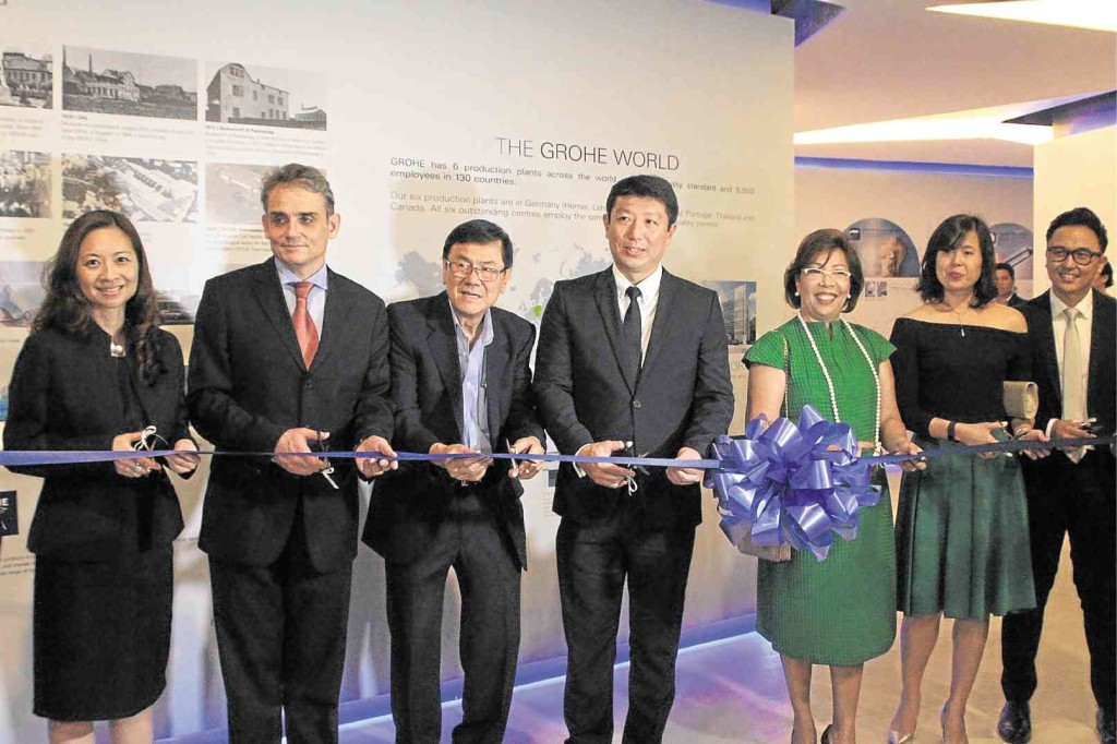 AT THE ribbon-cutting ceremony are Audrey Yeo, Grohe’s VP for marketing in Asia; Michael Hasper, Chargé d'Affaires and deputy head of mission, German Embassy in Manila; William Belo, chair, Wilcon Depot; Alpha Ang, general manager, Lixil Water Technology; Rosemarie Ong, SEVP-COO, Wilcon Depot; Careen Belo, executive financial audit manager, Wilcon Depot; and Alen Alban, country manager, Lixil Water Technology.
