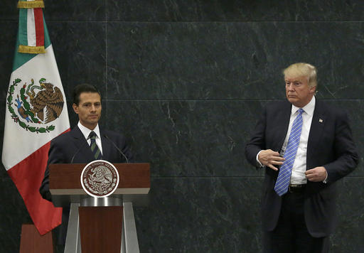 Mexico's President Enrique Pena Nieto and Republican presidential nominee Donald Trump end their joint statement at Los Pinos, the presidential official residence, in Mexico City, Wednesday, Aug. 31, 2016. AP FILE PHOTO