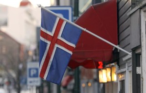 Iceland flag on doorway Oct 2016