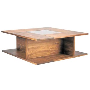 Agadez Coffee Table with shelf and clear center glass top