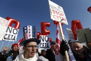Anti-CETA protesters at European Parliament in France - 15 Feb 2017