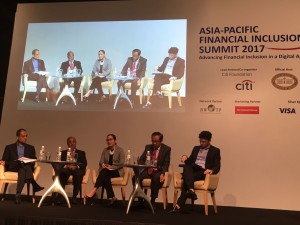 Bangko Sentral ng Pilipinas director for finance advocacy and head of financial consumer protection Pia Roman (center) speaks at the Asia Pacific Financial Inclusion Summit