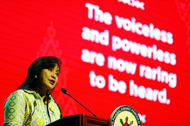 Vice President Leni Robredo delivers a speech during the ASEAN Prosperity for All Summit held at the City of Dreams in Pasay City last April 28, 2017. (Photo by OVP) 