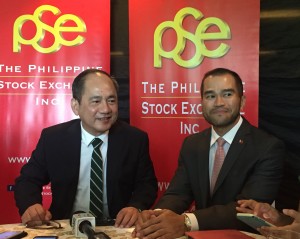 PSE president Ramon Monzon holds his first press briefing with PSE chief operating officer Roel Refran on May 6, 2017 