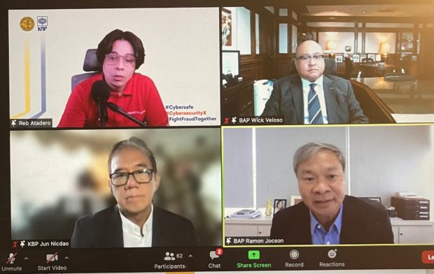 Officials of Bankers Association of the Philippines and Kapisanan ng mga Brodkaster ng Pilipinas hold an online meeting for an agreement to jointly fight cybercrimes targeting bank clients