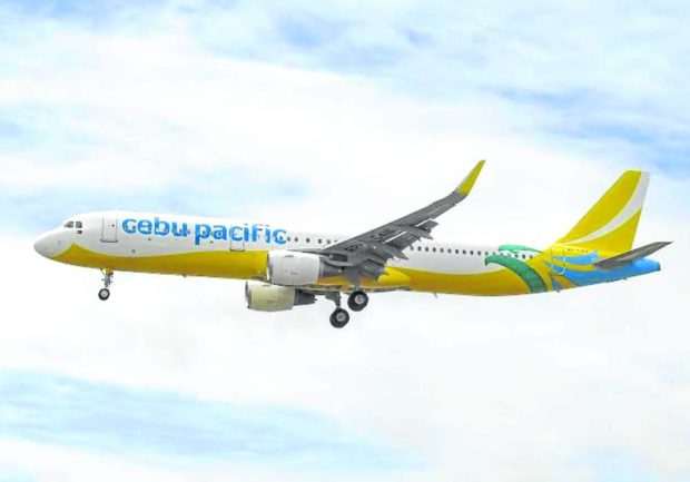 A Cebu Pacific plane in flight. STORY: Cebu Pacific on rehiring mode as travel appetite returns