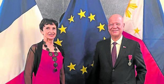 Ramon Ang receives the Legion of Honor distinction from French Ambassador Michèle Boccoz 
