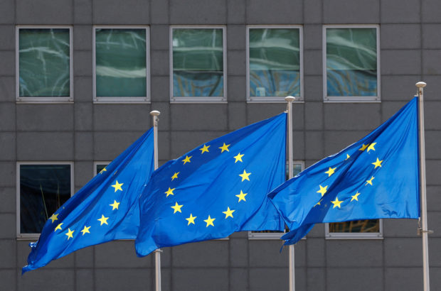 EU flags outside EU Commission HQ