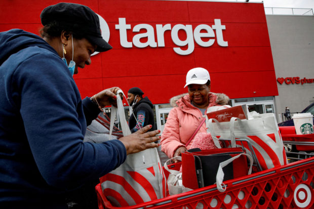 Shoppers exiting Target store