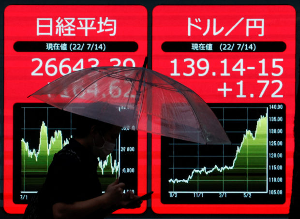 Electric monitor displaying yen exchange rate