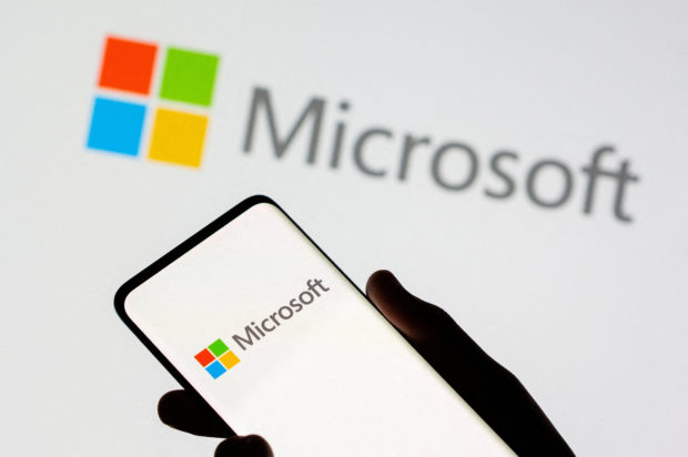Smart phone bearing Microsoft logo