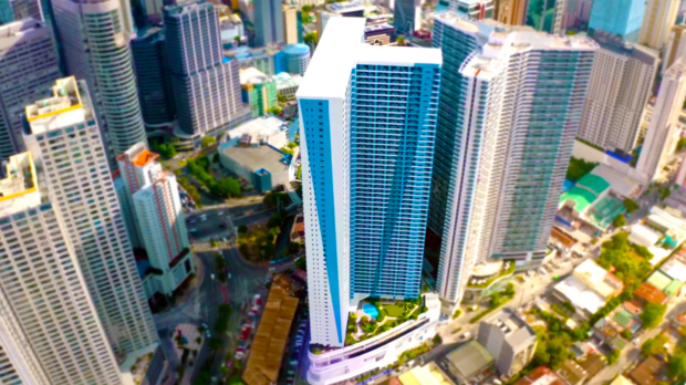 Makati Central Businmess district with Air Residences aerial shot
