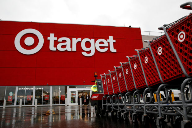 Shopping carts wheeled outside a Target store