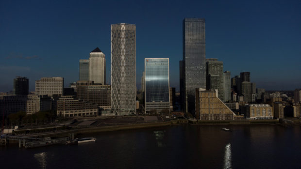 View of Canary Wharf financial district in London
