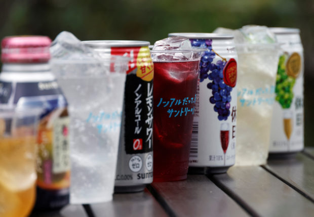 Suntory's non-alcoholic beverages are pictured during a photo opportunity at a non-alcohol "beer garden" in Tokyo, Japan August 26, 2022. REUTERS/Kim Kyung-Hoon