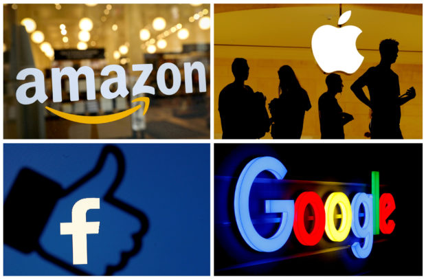 Logos of Amazon, Apple, Facebook and Google