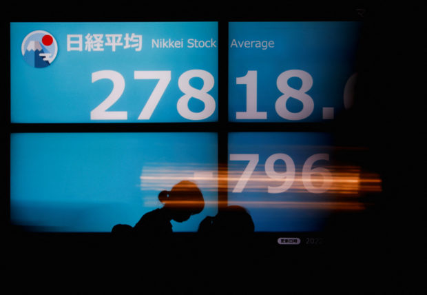 Electronic board showing Japan's NIkkei  share average