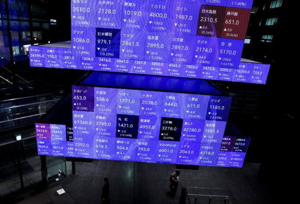 Electronic screen of NIkkei stock prices quotations