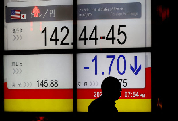 Electronic board displaying yen exchange rate