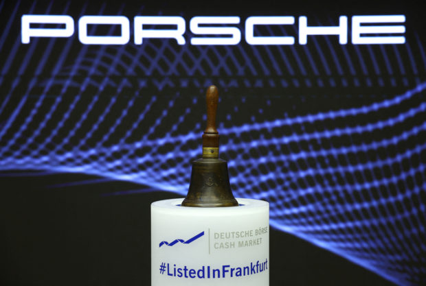 Opening bell displayed during Porsche's IPO