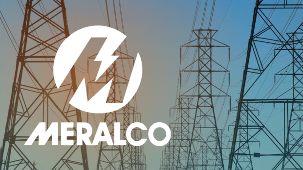 Composite photo showing power lines with the Meralco logo superimposed