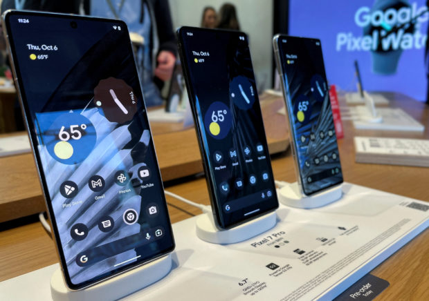 New Google Pixel 7 Pro phones on display
