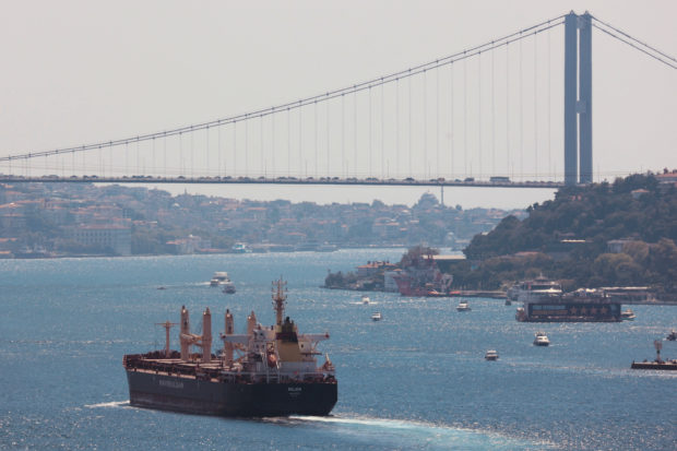 Bulk carrier carrying Ukrainina grains sails in the Bosphorus