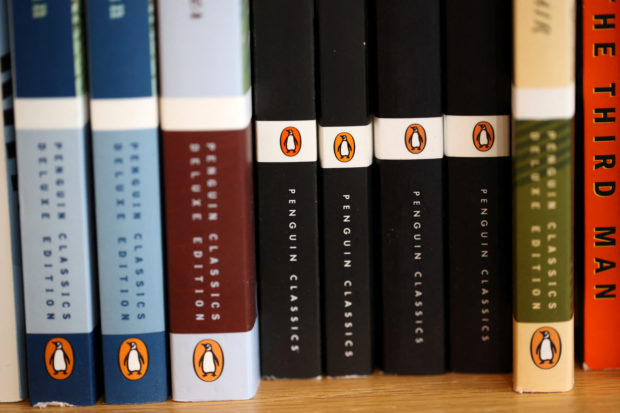 Penguin logo on spines of books