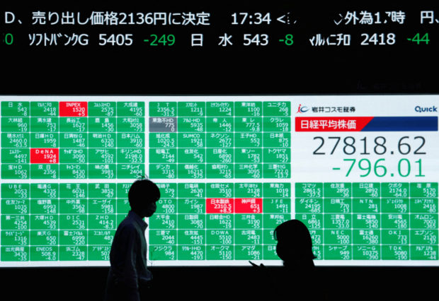 Electronic board displaying Japan's Nikkei share average