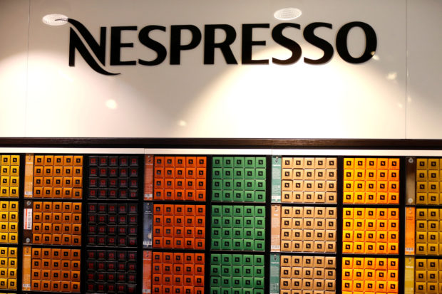 Nespresso coffee pods in shelves
