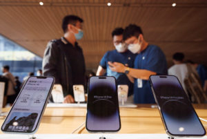 Customers at Apple store in Beijing