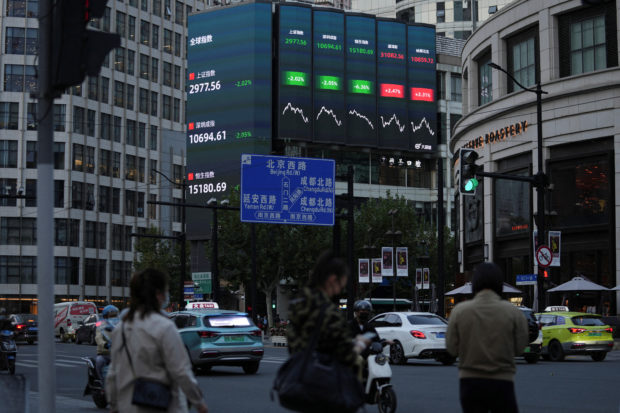 Giant display of stocks indexes in Shanghai
