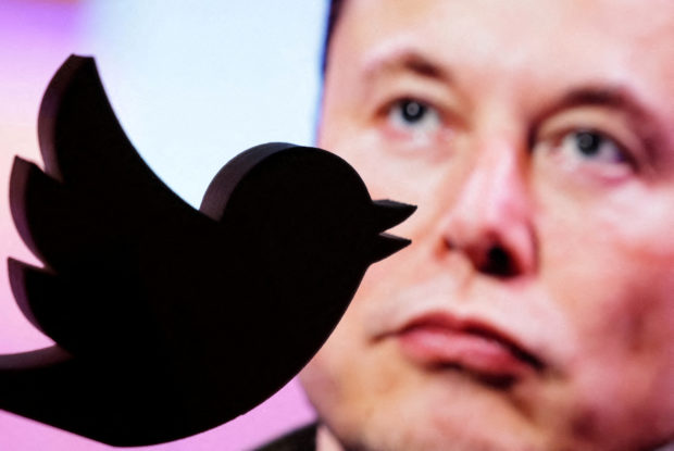 Twitter logo and Elon Musk