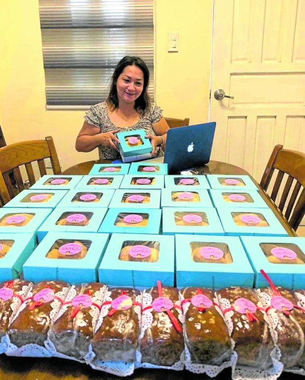Olive Sevilla of Olive’s Cakeroonery preparing her baked goods for delivery to customers