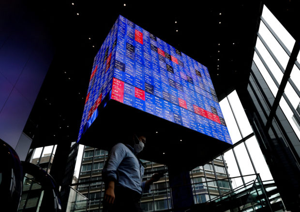 Electronic screen showing Nikkei stock index