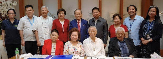 Dr. Lucio C. Tan and wife Carmen K. Tan (seated center) with friends Marixi Prieto and former Prime Minister Cesar E.A. Virata. With them (standing from left) are Valerie Tan, TYKFI corporate communications officer; Philip Sing, TYKFI general manager and treasurer; Marlo D. Mendoza, dean of the UP Los Baños of College of Forestry and Natural Resources; Juanita Tan Lee, director and treasures of the LT Group; former Supreme Court Chief Justice Artemio Panganiban; former BSP Governor Amando Tetangco; Atty. Ma. Cecilia Pesayco, corporate secretary of the LT Group; Jonathan Anuma, TYKFI administrative manager; and Evelyn Abao, TYKFI corporate communications head.