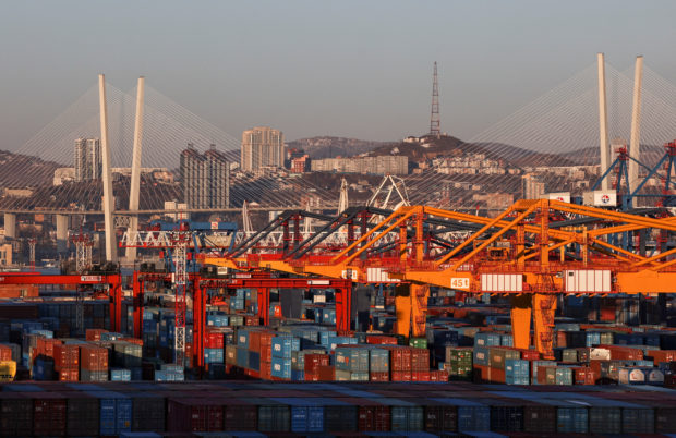 Commercial port in Vladivostok, Russia