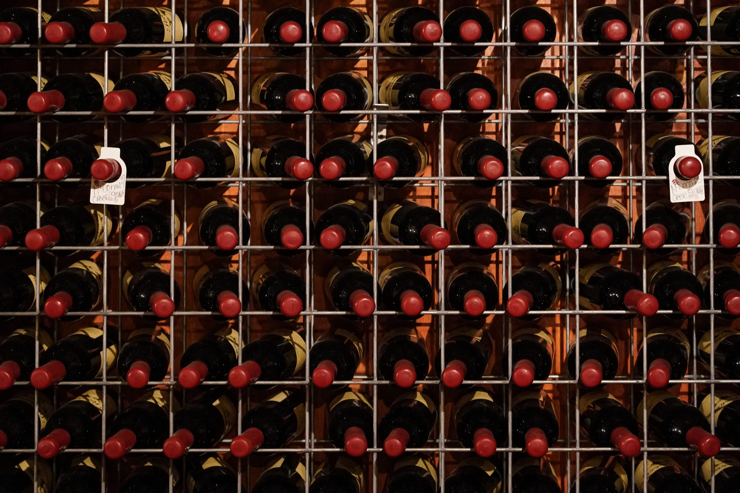 Bottles of wine on racks