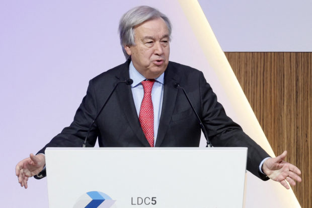 UN Secretary General Antonio Guterres speaks during the 5th Conference on the Least Developed Countries