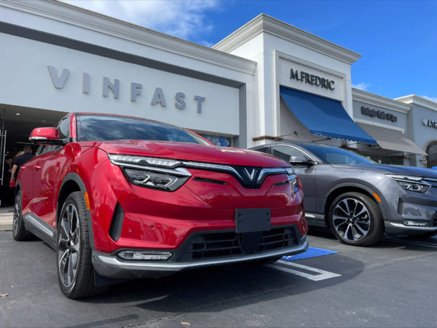 VinFast EVs are parked before delivery to its first customers in Los Angeles, CA