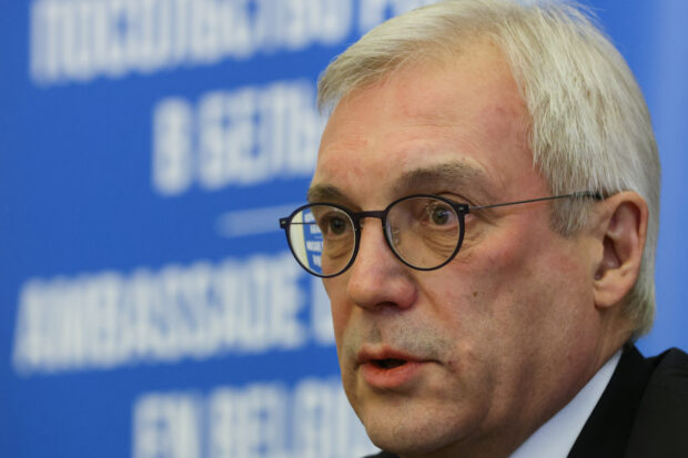 Russia's Deputy Foreign Minister Alexander Grushko  in a news conference