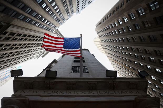 U.S. flag seen outside the New York Stock Exchange in New York City