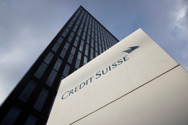 Logo of Credit Suisse in front of a building in Zurich, Switzerland