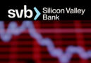Silicon Valley Bank logo on a declining stock graph